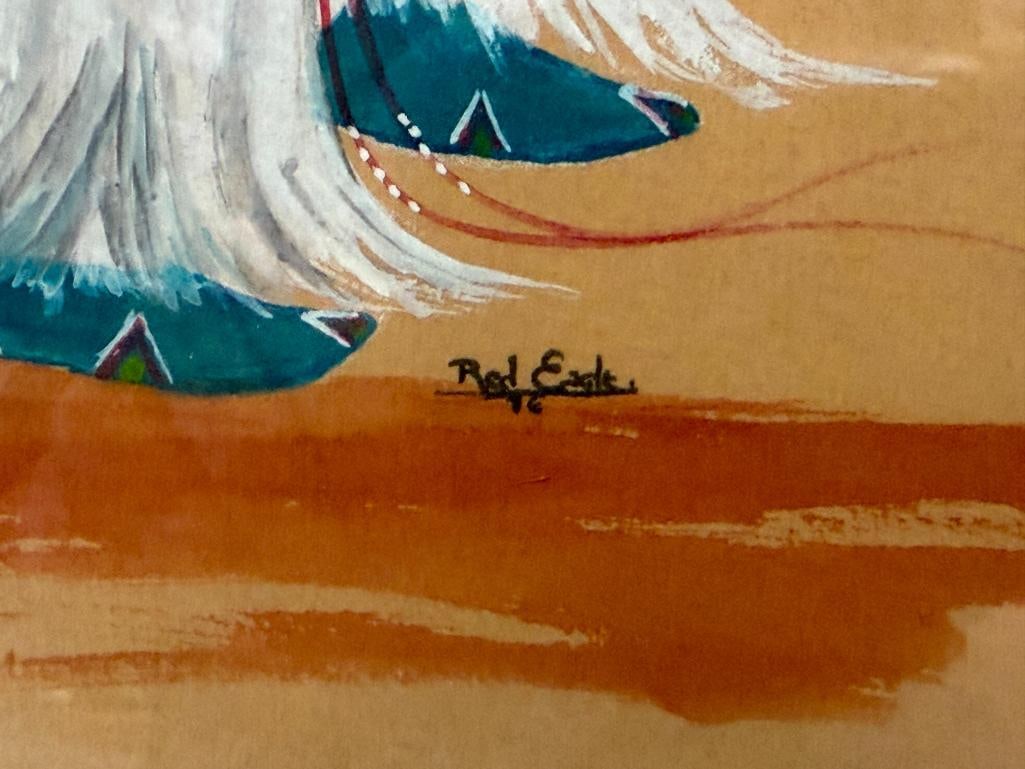 RED EAGLE NATIVE AMERICAN ARTIST ORIGINAL GOUACHE ON PAPER CEREMONIAL DANCER - 7