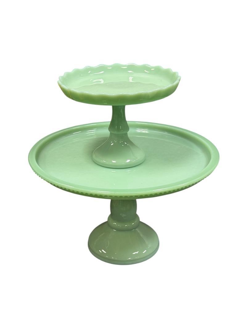 VINTAGE GREEN JADEITE COMPOTE AND PEDESTAL CAKE PLATE (1 of 7)