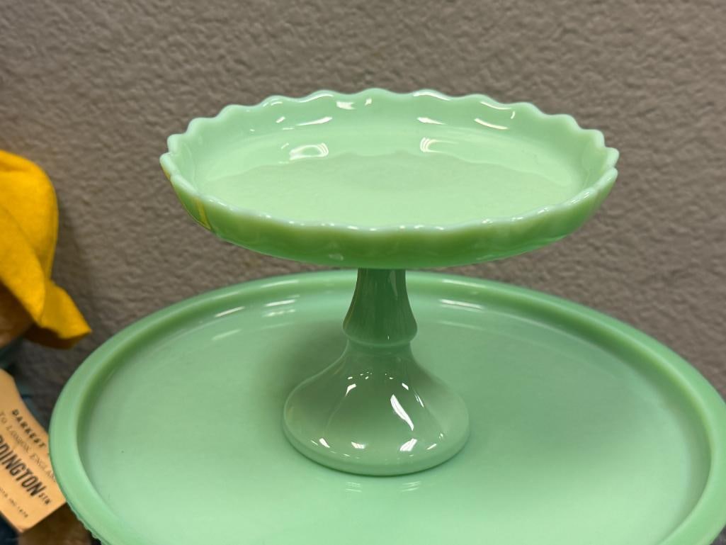 VINTAGE GREEN JADEITE COMPOTE AND PEDESTAL CAKE PLATE - 3