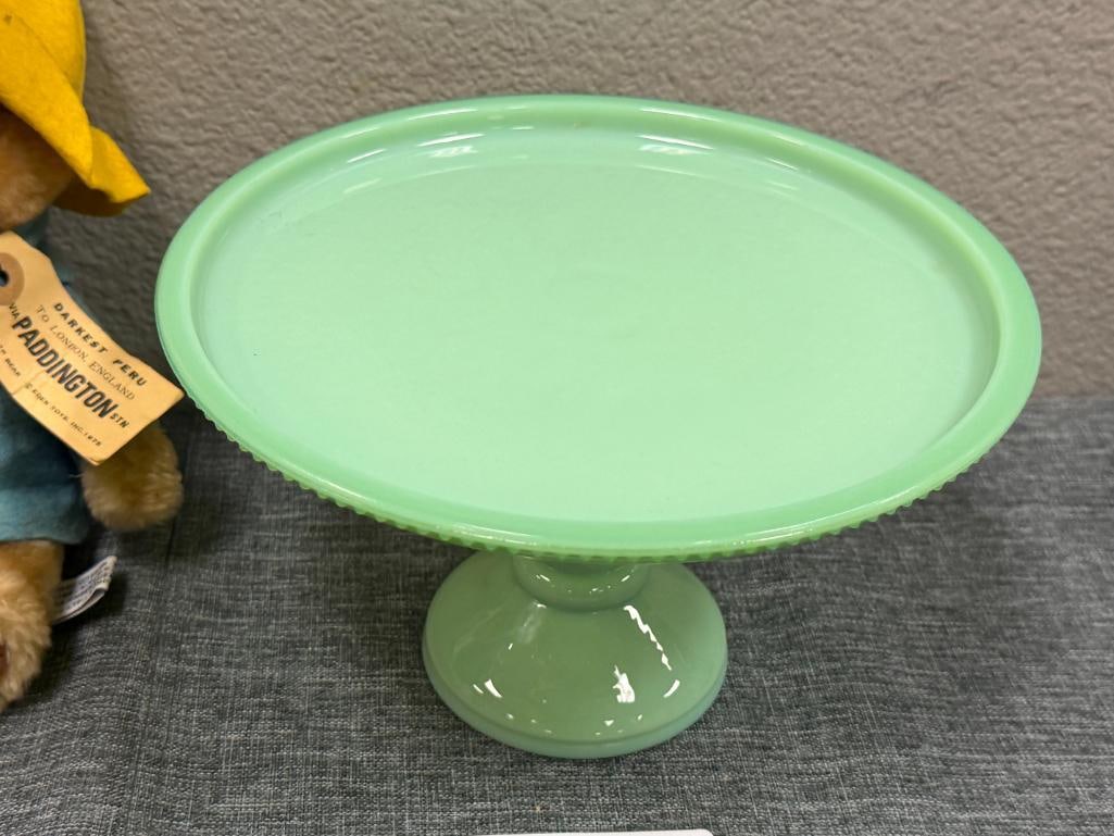 VINTAGE GREEN JADEITE COMPOTE AND PEDESTAL CAKE PLATE - 4