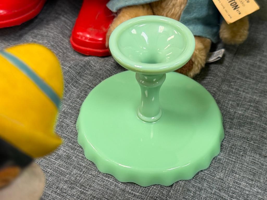 VINTAGE GREEN JADEITE COMPOTE AND PEDESTAL CAKE PLATE - 5