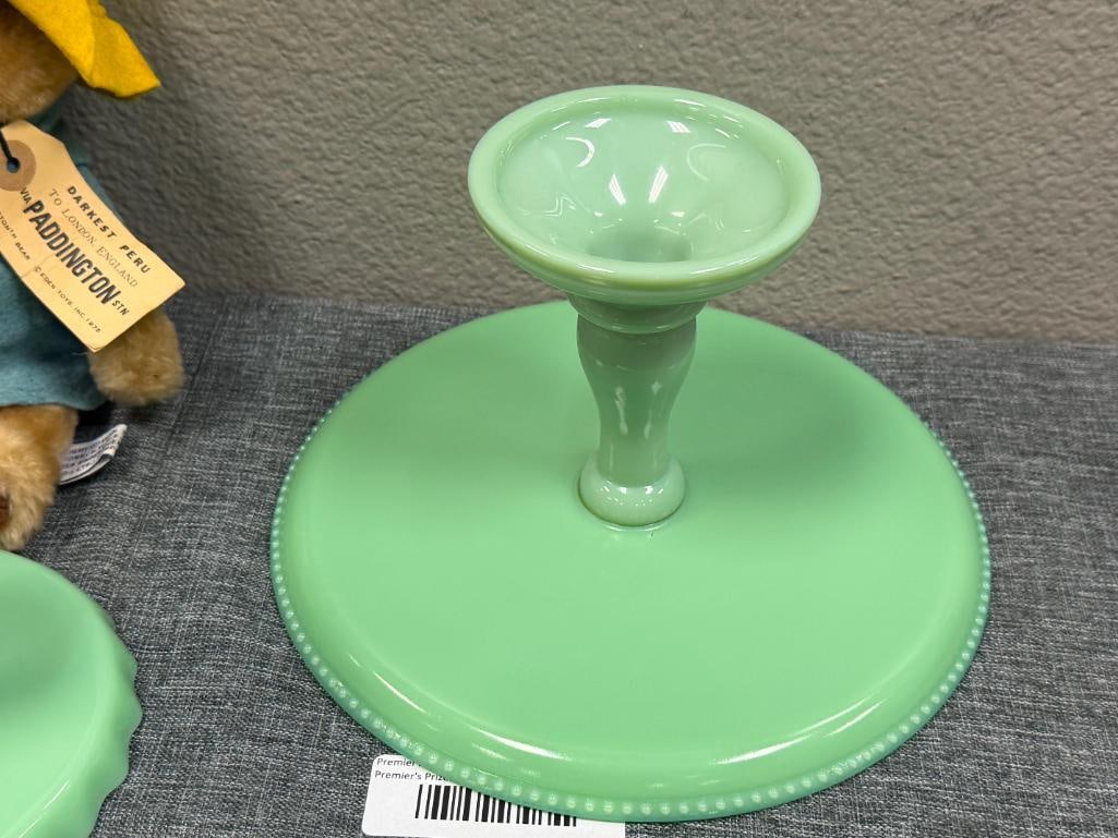 VINTAGE GREEN JADEITE COMPOTE AND PEDESTAL CAKE PLATE - 6