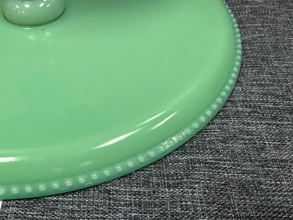VINTAGE GREEN JADEITE COMPOTE AND PEDESTAL CAKE PLATE - 7