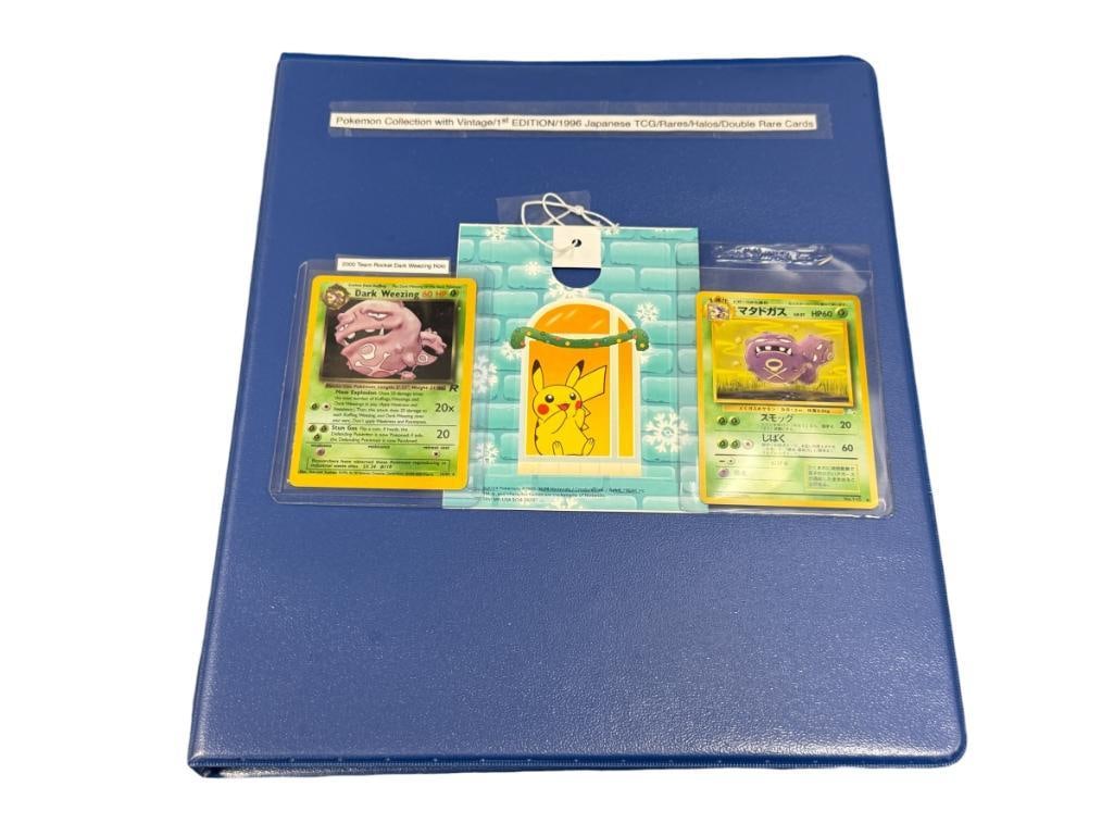 1999 - 2025 POKEMON TRADING CARDS INCLUDES 1ST EDITIONS, HOLO / FOIL CARDS AND JAPANESE TEXT CARDS: 128 CARDS TOTAL, BINDER INCLUDED