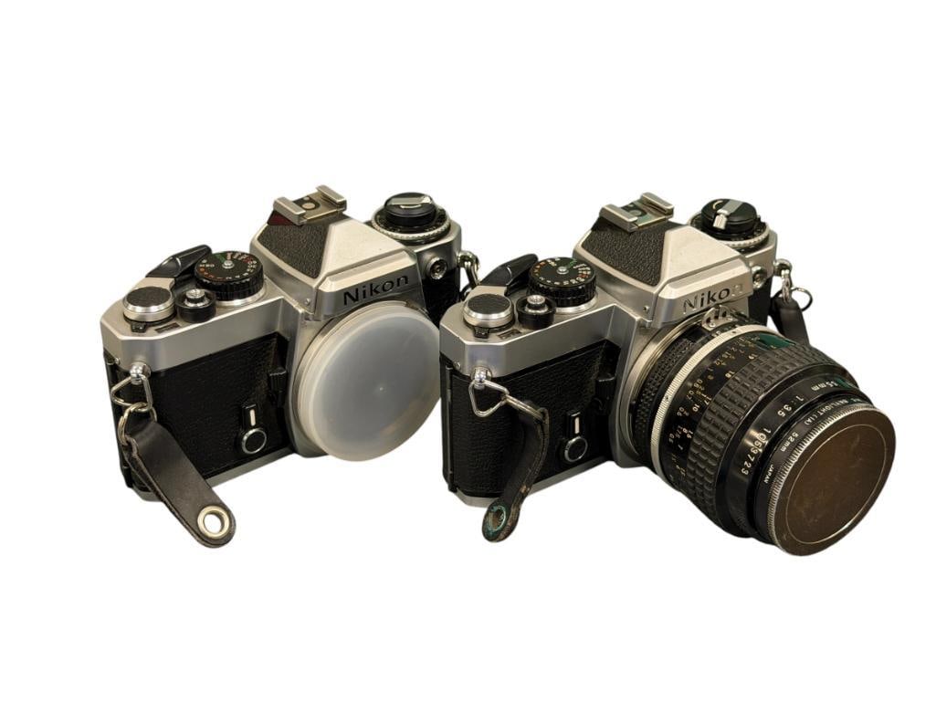 VINTAGE NIKON FE 35MM FILM CAMERA BODIES WITH NIKON MICRO - NIKKOR 55MM LENS (1 of 9)