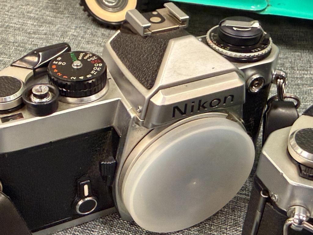 VINTAGE NIKON FE 35MM FILM CAMERA BODIES WITH NIKON MICRO - NIKKOR 55MM LENS - 4