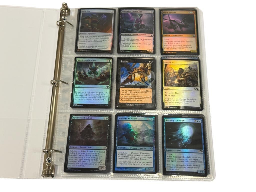 1995 - 2024 MAGIC THE GATHERING FANTASY TRADING CARDS INCLUDES VINTAGE AND HOLO / FOIL CARDS: 126 CARDS TOTAL, BINDER INCLUDED