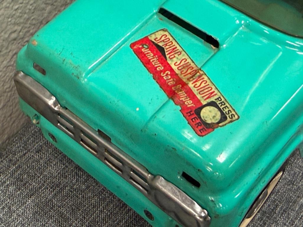 VINTAGE 1960'S BUDDY ; PRESSED STEEL AUTO TRANSPORTER CAR CARRIER WITH FRONT SPRING SUSPENSION - 4