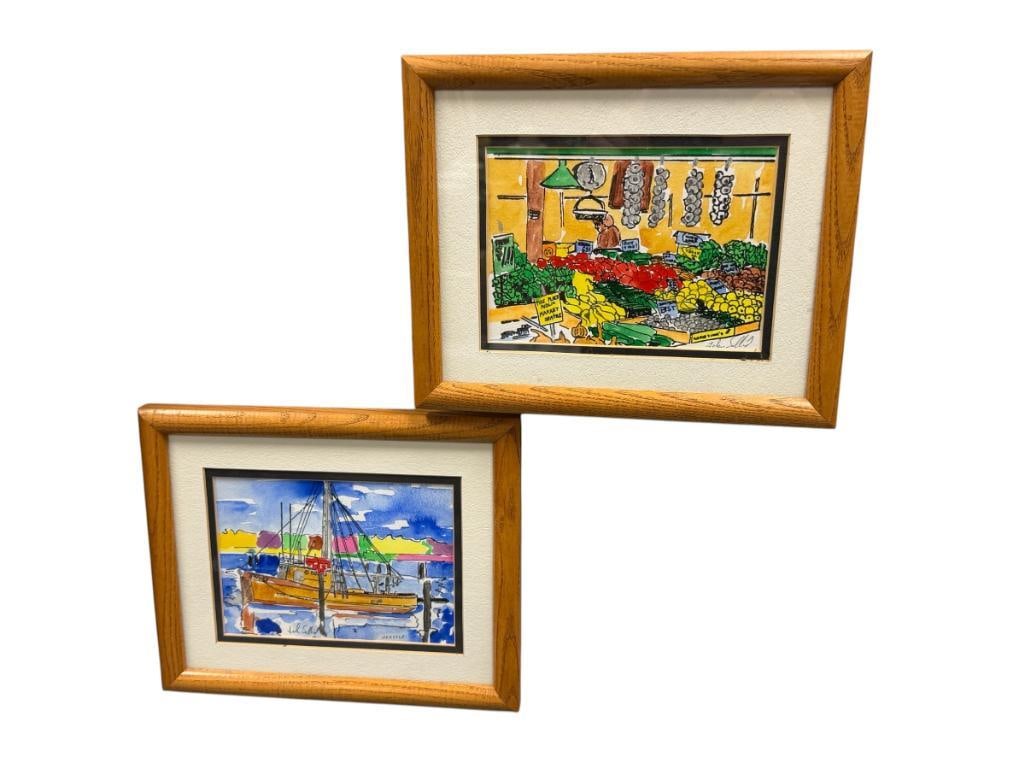 JOHN SOLLID ORIGINAL WATER COLOR PAINTINGS ON PAPER MARKET AND FISHING BOAT (1 of 9)