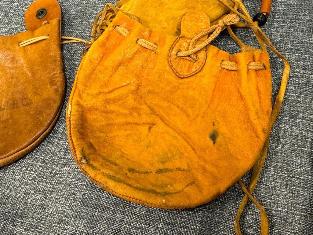 FOUR VINTAGE LEATHER POUCHES, COIN BAGS, AND NATIVE AMERICAN LEATHER MEDICINE POUCH - 10