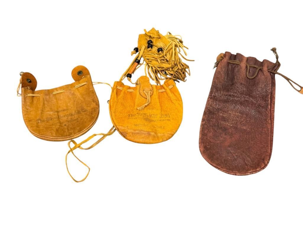 FOUR VINTAGE LEATHER POUCHES, COIN BAGS, AND NATIVE AMERICAN LEATHER MEDICINE POUCH (1 of 10)