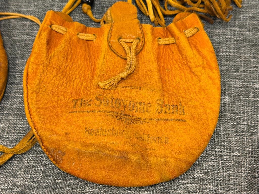 FOUR VINTAGE LEATHER POUCHES, COIN BAGS, AND NATIVE AMERICAN LEATHER MEDICINE POUCH - 2