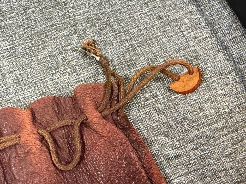 FOUR VINTAGE LEATHER POUCHES, COIN BAGS, AND NATIVE AMERICAN LEATHER MEDICINE POUCH - 9