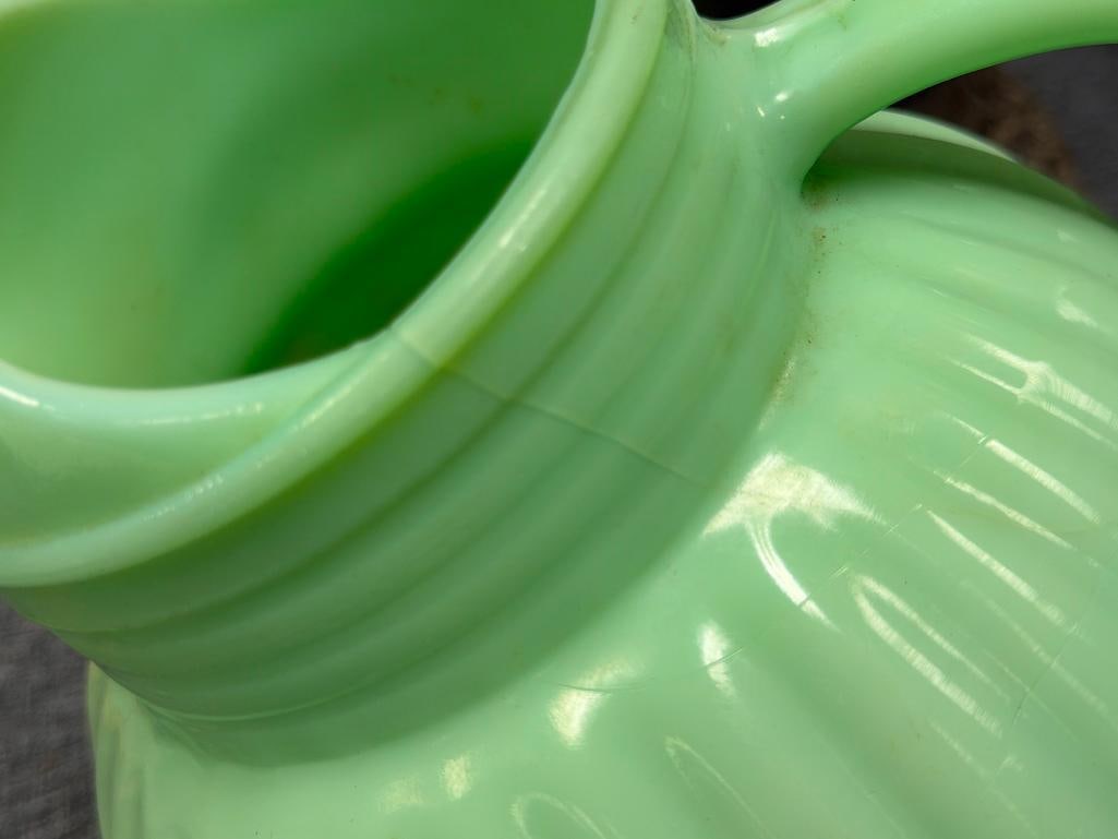 VINTAGE GIBSON JADEITE BALL SHAPPED RIBBED TILT PITCHER - 4