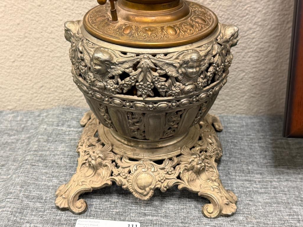 MATTHEW & WILLARD ORNATEVICTORIAN PERIOD PARLOR OIL LAMP WITH CHIMNEY - 2