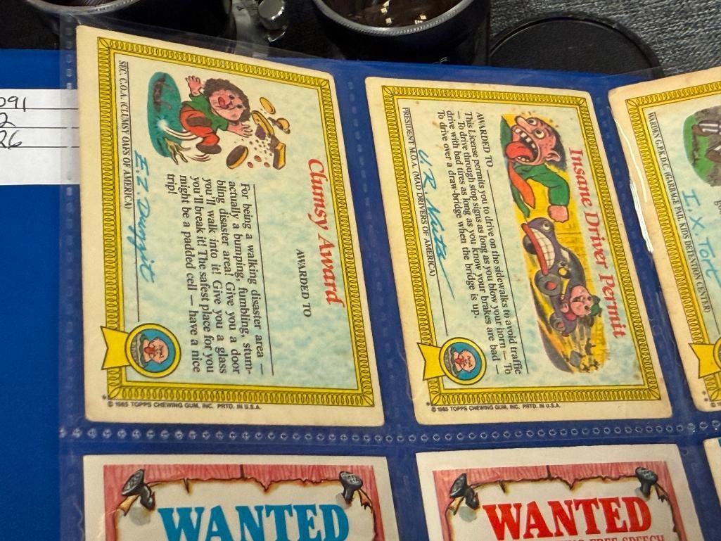 1985 - 1987 GARBAGE PAIL KIDS SERIES 1-12 COLLECTOR STICKER CARDS PLUS EVIL EDDIE CARD - 13