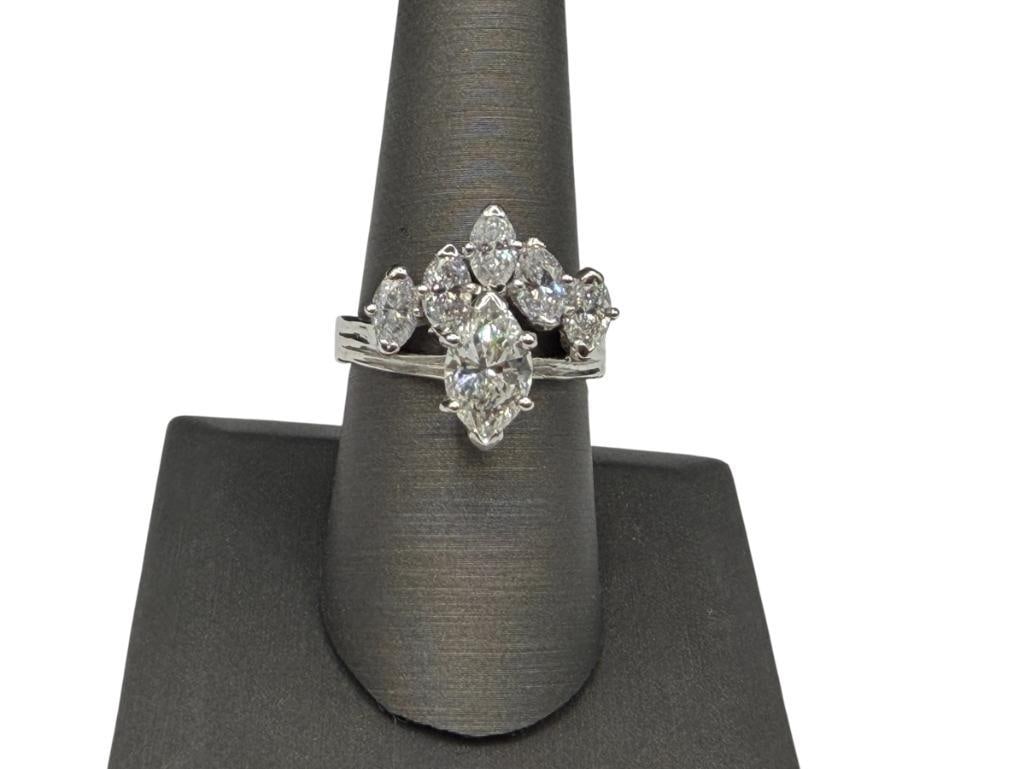CONTEMPORARY 14K WHITE GOLD DIAMOND ENGAGEMENT RING FEATURING A "V-TIP" 1.65CT CENTER DIAMOND RING (1 of 13)