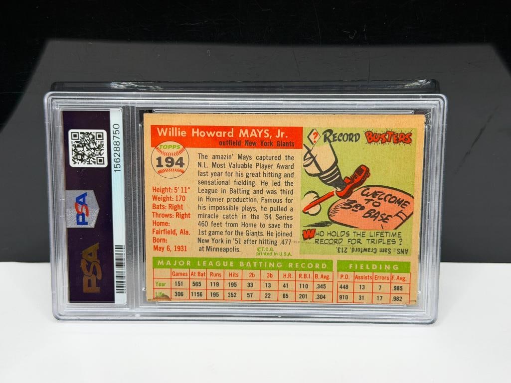 1955 TOPSS #194 WILLIE MAYS BASEBALL CARD PSA VG 3 (MC) - 6