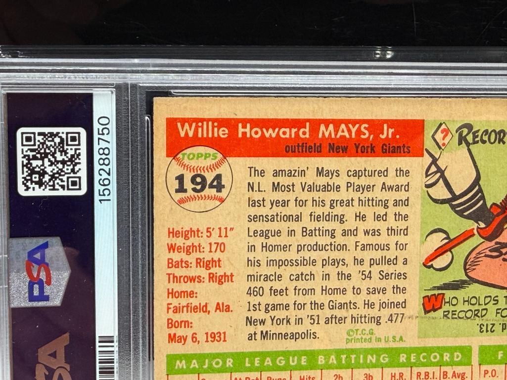 1955 TOPSS #194 WILLIE MAYS BASEBALL CARD PSA VG 3 (MC) - 8