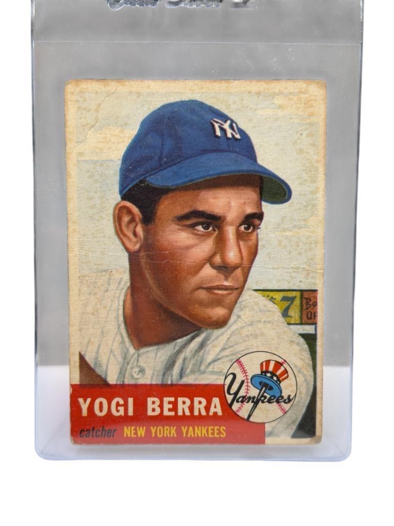 1953 TOPPS #104 YOGI BERRA BASEBALL CARD: LAWRENCE PETER BERRA, NEW YORK YANKEES, RARE CARD, SEE PHOTOS FOR CONDITION, FROM THE ESTATE OF A LOCAL RENO, NV DOCTOR AT RENOWN WHO RAN BIG LEAGUE SPORTS MEDICINE BASEBALL CAMP FOR NEARLY 20