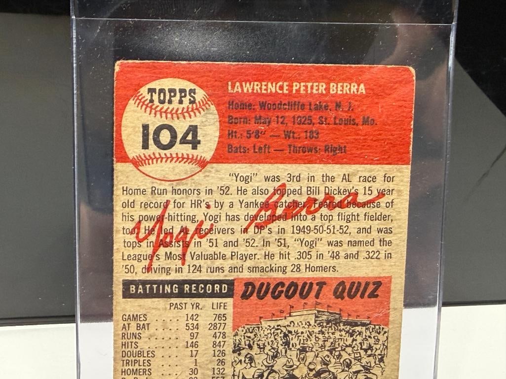 1953 TOPPS #104 YOGI BERRA BASEBALL CARD - 8