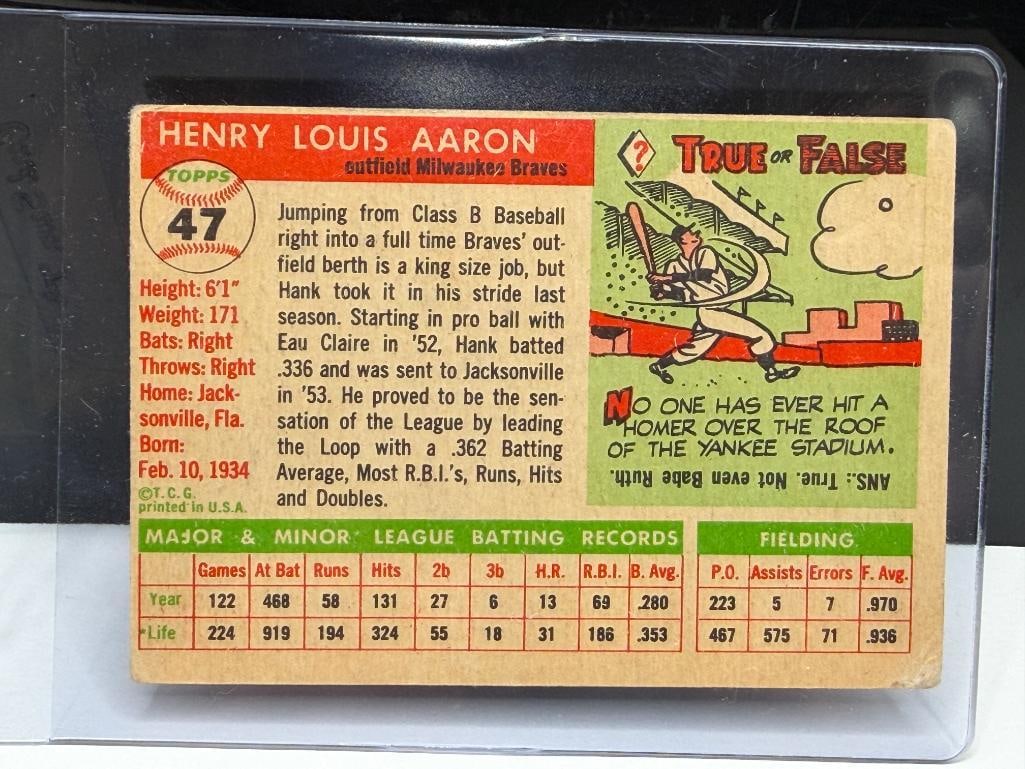 1955 TOPPS #47 HANK AARON BASEBALL CARD - 8