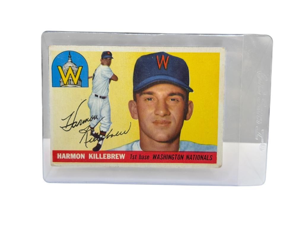 1955 TOPPS #124 HARMON KILLEBREW BASEBALL CARD: WASHINGTON NATIONALS, RARE CARD, SEE PHOTOS FOR CONDITION, FROM THE ESTATE OF A LOCAL RENO, NV DOCTOR AT RENOWN WHO RAN BIG LEAGUE SPORTS MEDICINE BASEBALL CAMP FOR NEARLY 20 YEARS, DOCTOR JOHN