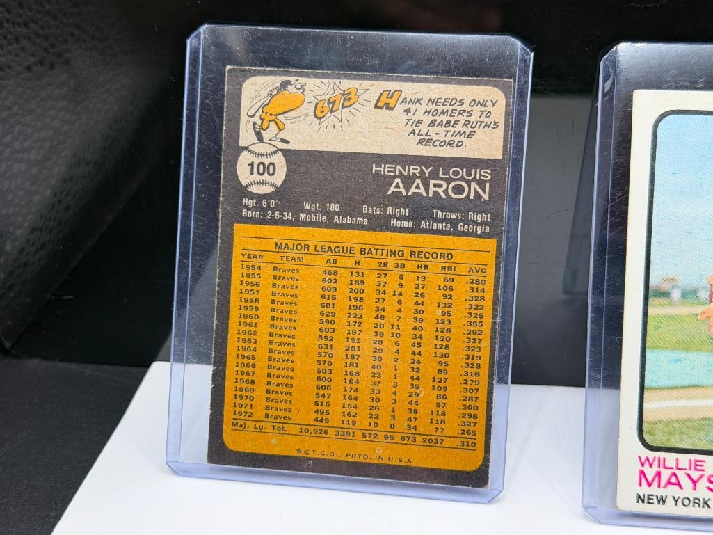 THREE 1973 TOPPS BASEBALL CARDS INCLUDING ROBERTO CLEMENTE, WILLIE MAYS, AND HANK AARON - 5