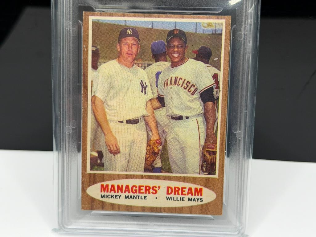 1962 TOPPS #18 MANAGER'S DREAM MICKEY MANTLE WILLIE MAYS BASEBALL CARD - 2