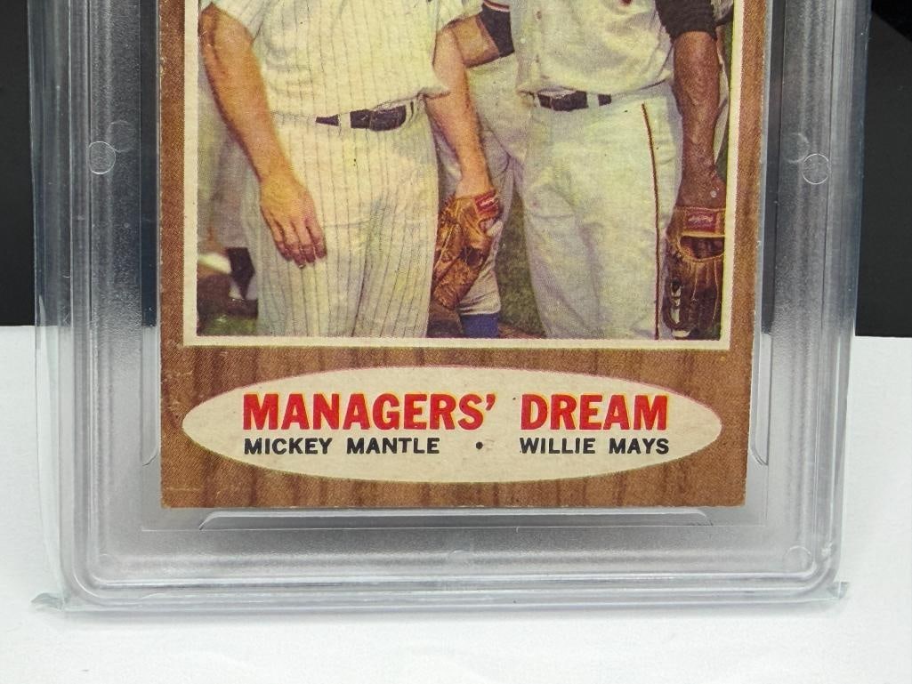 1962 TOPPS #18 MANAGER'S DREAM MICKEY MANTLE WILLIE MAYS BASEBALL CARD - 4