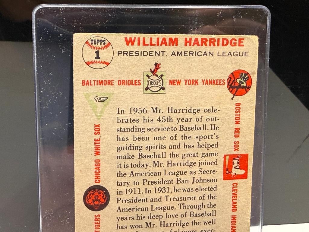 1956 TOPPS #1 WILLIAM HARRIDGE BASEBALL CARD - 7