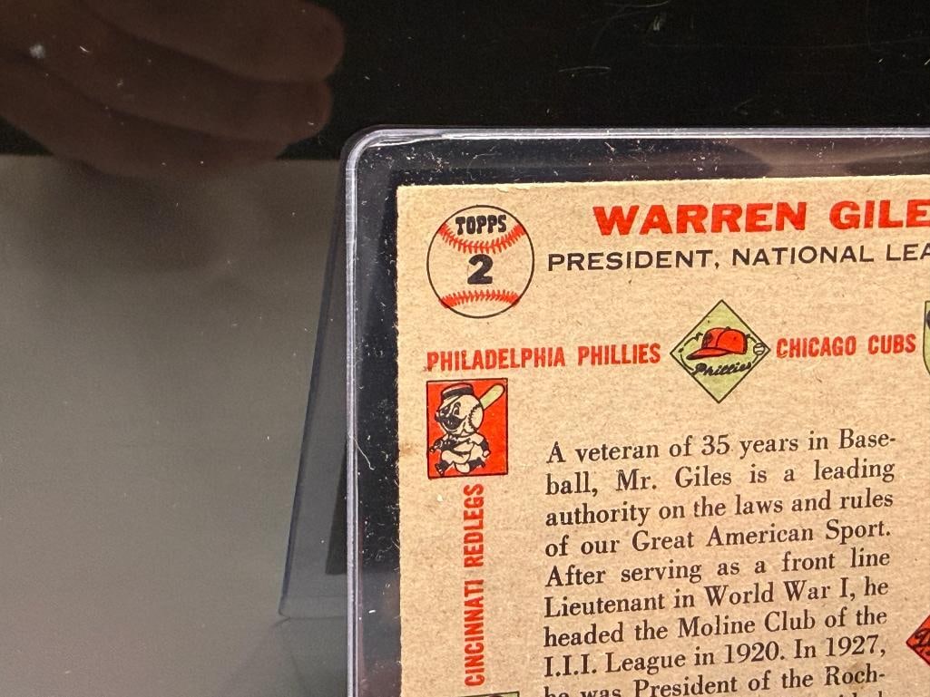 1956 TOPPS #2 WARREN GILES BASEBALL CARD - 8