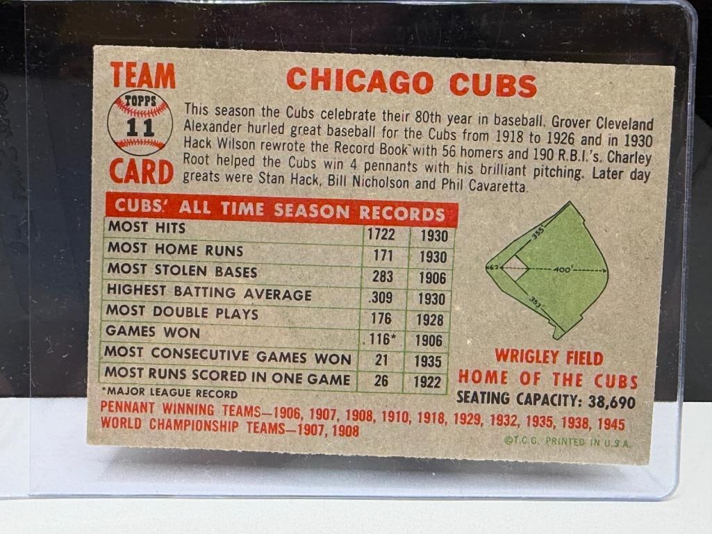 1956 TOPPS #11 CHICAGO CUBS TEAM BASEBALL CARD - 7