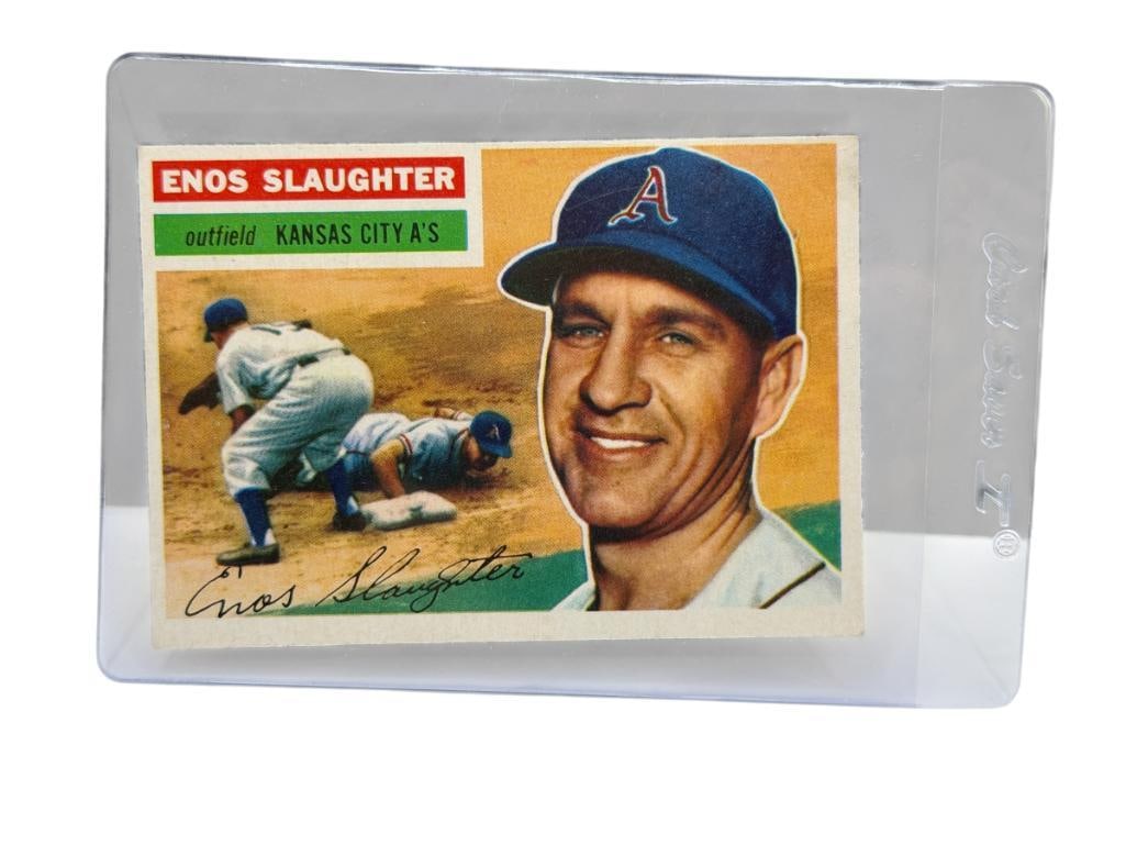 1956 TOPPS #109 ENOS SLAUGHTER BASEBALL CARD: ENOS BRADSHER SLAUGHTER, KANSAS CITY ATHLETICS, RARE CARD, SEE PHOTOS OF CONDITION, FROM THE ESTATE OF A LOCAL RENO, NV DOCTOR AT RENOWN WHO RAN BIG LEAGUE SPORTS MEDICINE BASEBALL CAMP FOR