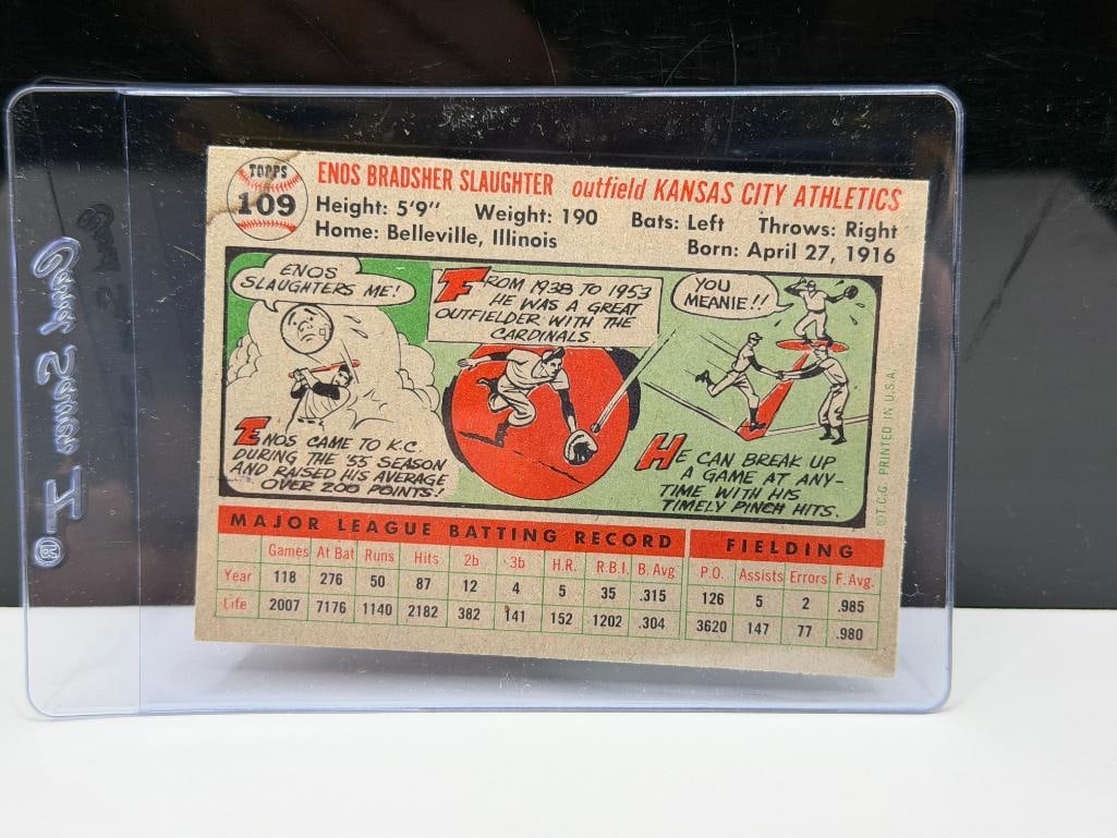 1956 TOPPS #109 ENOS SLAUGHTER BASEBALL CARD - 5
