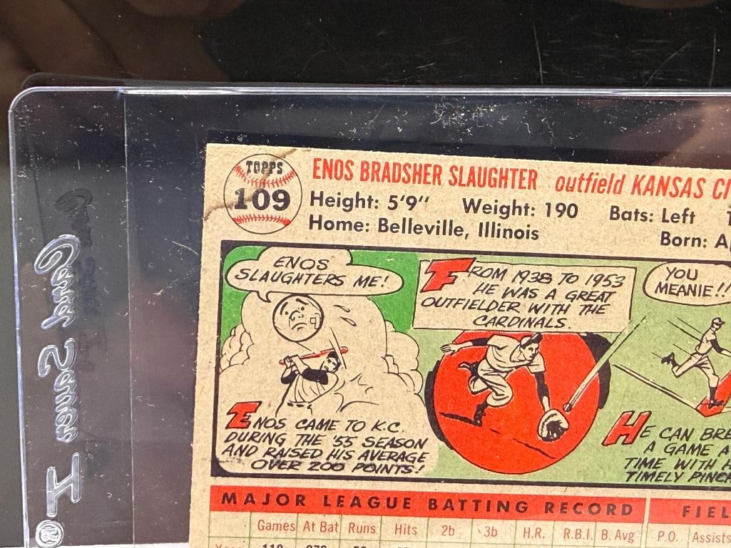 1956 TOPPS #109 ENOS SLAUGHTER BASEBALL CARD - 6