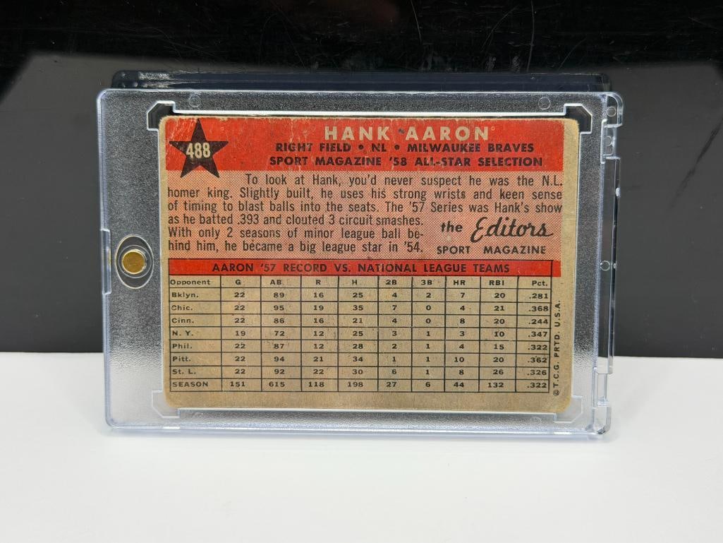 1958 TOPPS #488 HANK AARON BASEBALL CARD - 6