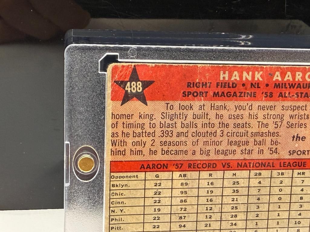 1958 TOPPS #488 HANK AARON BASEBALL CARD - 7