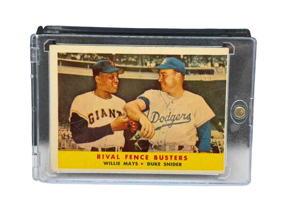 1958 TOPPS #436 RIVAL FENCE BUSTERS WILLIE MAYS DUKE SNIDER BASEBALL CARD (1 of 8)