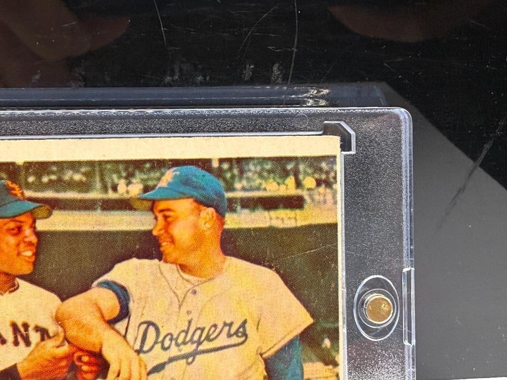 1958 TOPPS #436 RIVAL FENCE BUSTERS WILLIE MAYS DUKE SNIDER BASEBALL CARD - 4