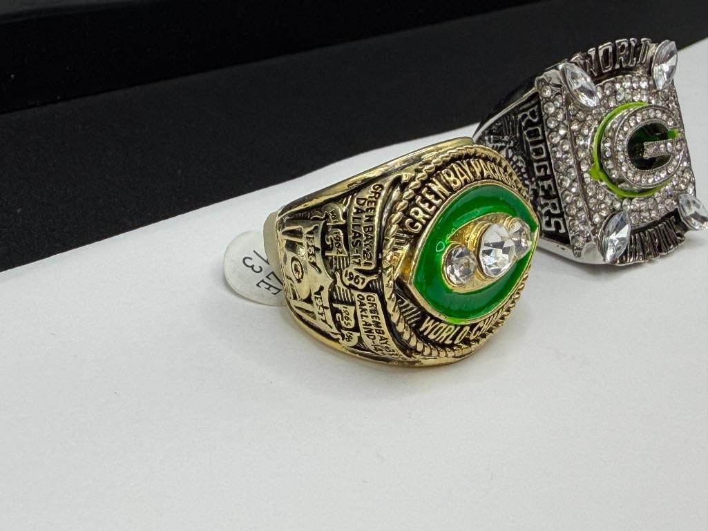 TWO GREEN BAY PACKERS NFL SUPER BOWL REPLICA RINGS INCLUDING BART STARR AND AARON RODGERS - 3