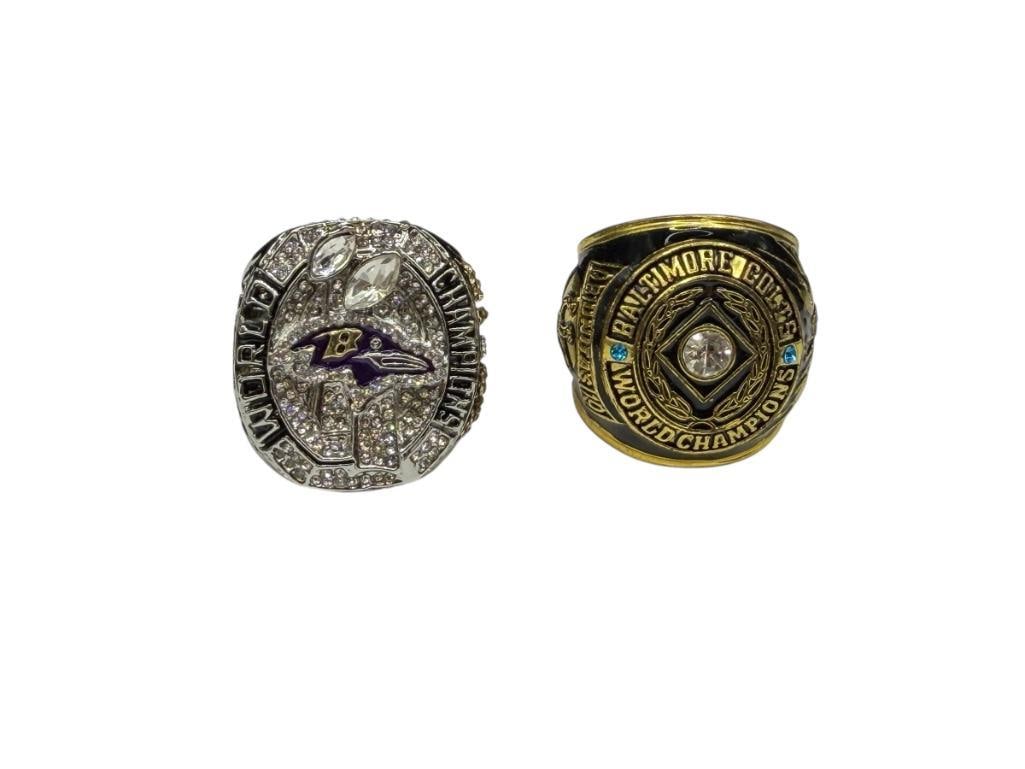 TWO NFL SUPER BOWL CHAMPIONSHIP REPLICA RINGS INCLUDING BALTIMORE RAVENS AND BALTIMORE COLTS (1 of 7)