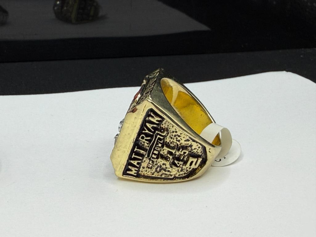 THREE NFL CHAMPIONSHIP REPLICA RINGS INCLUDING SEATLE SEAHAWKS SUPER BOWL REPLICA FROM 2013 - 7