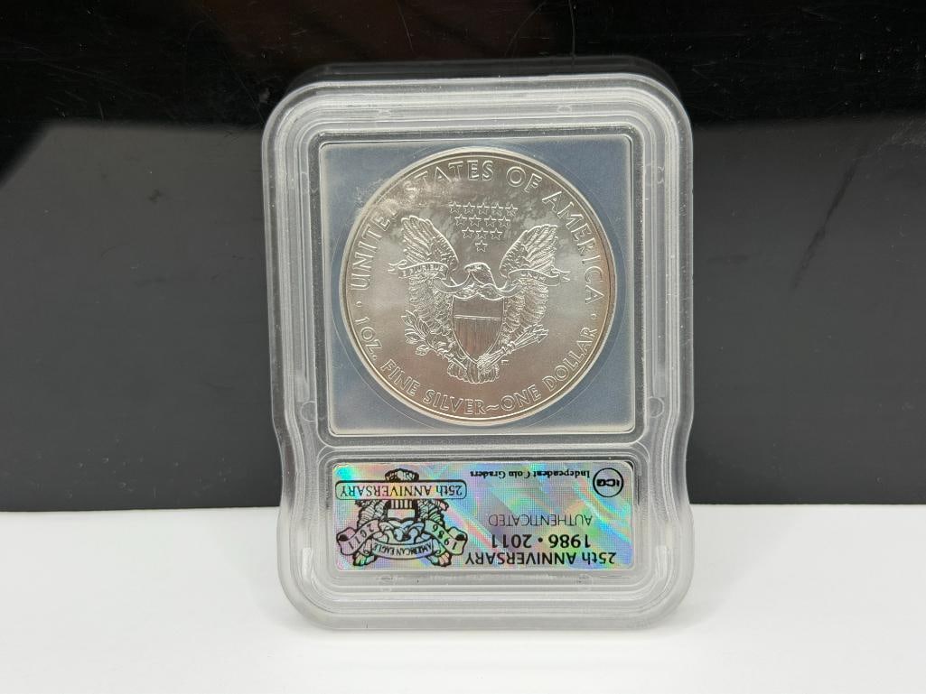 2011 U.S. AMERICAN SILVER EAGLE .999 FINE SILVER DOLLAR ICG MS70 25TH ANNIVERSARY - 5