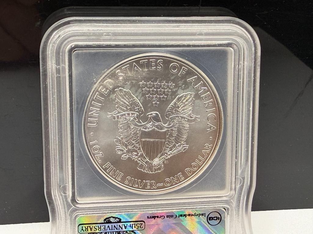 2011 U.S. AMERICAN SILVER EAGLE .999 FINE SILVER DOLLAR ICG MS70 25TH ANNIVERSARY - 6