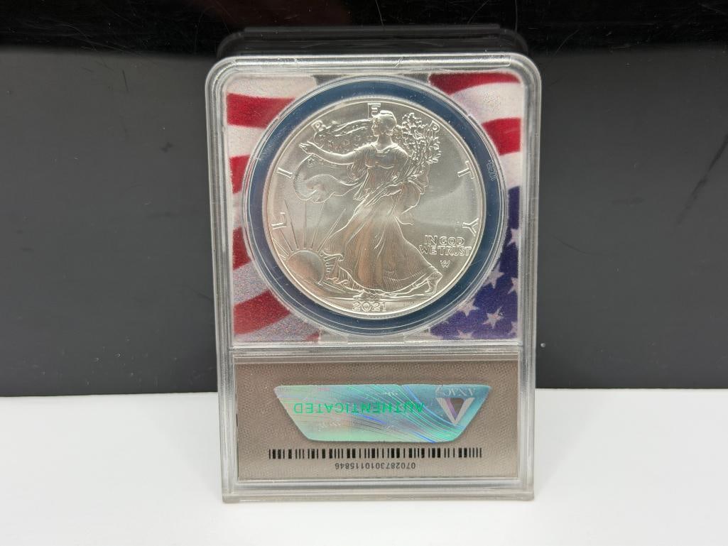 2021 U.S. AMERICAN SILVER EAGLE .999 FINE SILVER DOLLAR ANACS MS70 TYPE II - 6