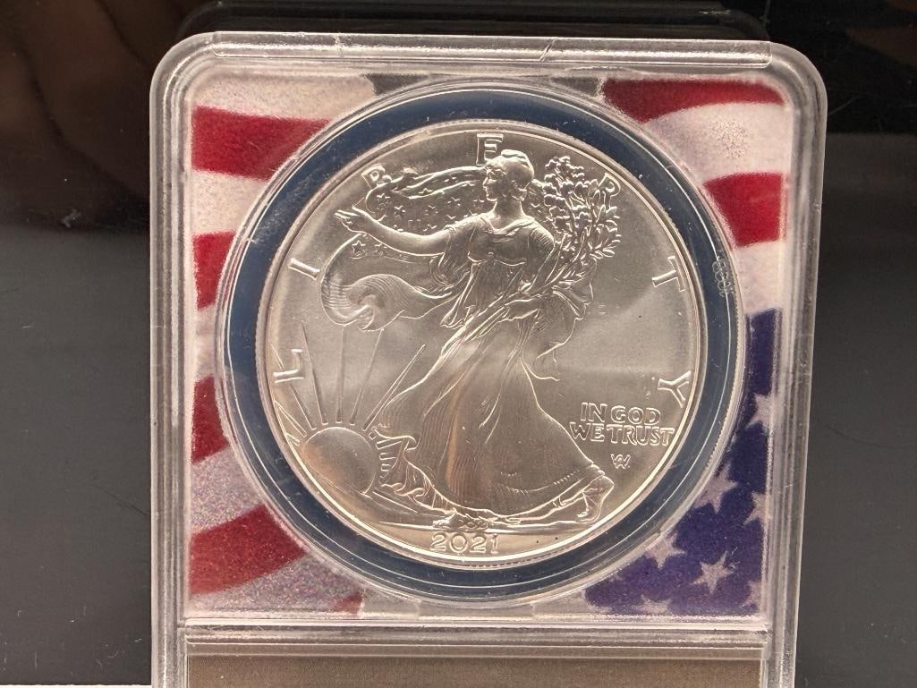 2021 U.S. AMERICAN SILVER EAGLE .999 FINE SILVER DOLLAR ANACS MS70 TYPE II - 7