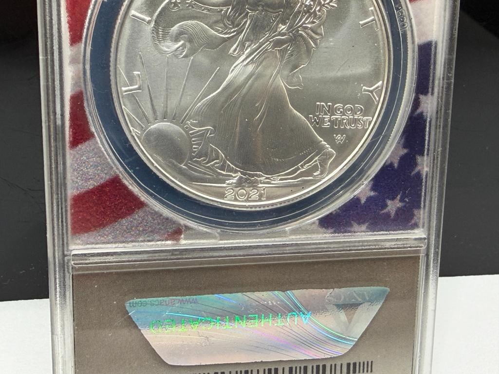 2021 U.S. AMERICAN SILVER EAGLE .999 FINE SILVER DOLLAR ANACS MS70 TYPE II - 9