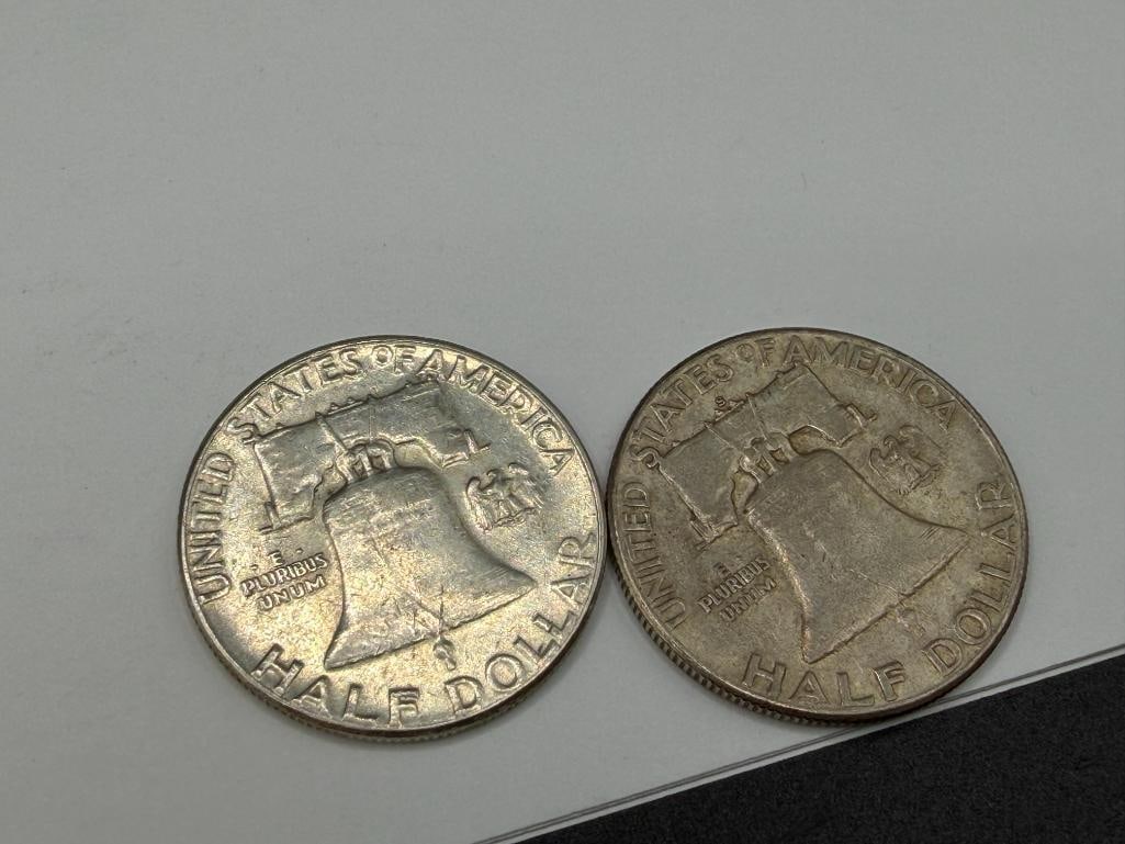 $10 ROLL OF U.S. FRANKLIN SILVER HALF DOLLARS FEATURING VARIOUS YEARS AND MINT MARKS - 9