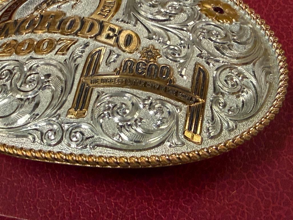 2007 RENO RODEO LIMITED EDITION BEJEWELED AND ENGRAVED BELT BUCKLE BY GIST SILVERSMITHS NO. 239/500 - 4